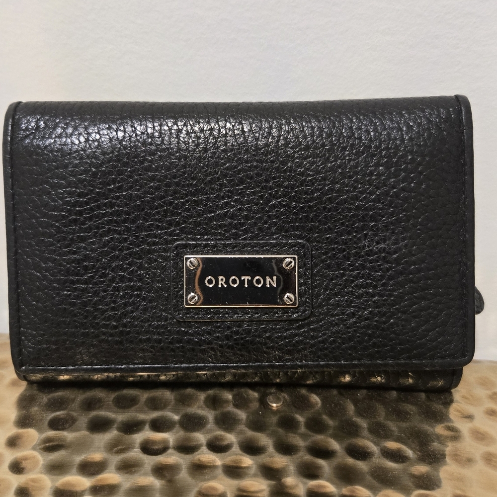 Oroton Kiera High Fold Black Leather Wallet
